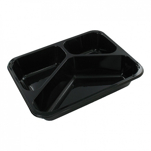 [3031711] PP Menuschaal 3-vaks M227/32 Zwart  Sealbaar 1200cc 227x178x32mm  (360st/doos)