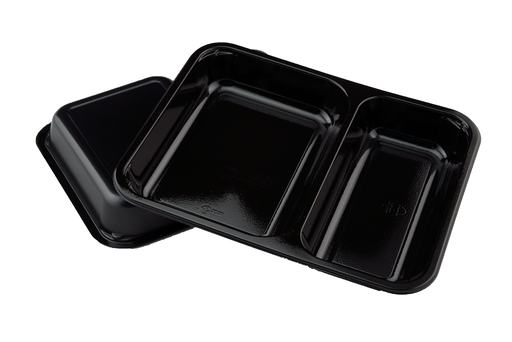 [3031761] PP Menuschaal 2-vaks M227/50 Zwart  Sealbaar 1400cc 227x178x50mm  (360st/doos)