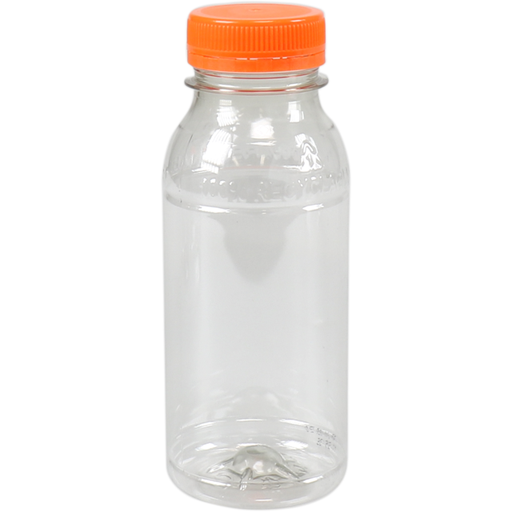 [449909] PET fles Rond/Transparant 250ml incl. oranje dop (210st/doos)