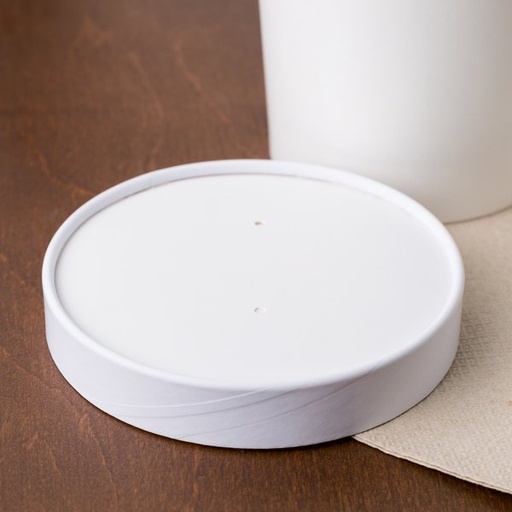 [718711] White Paper Lid Double Poly Vented for Fresh Hot soup / food container Street side 16/32 oz 25pcs/cs