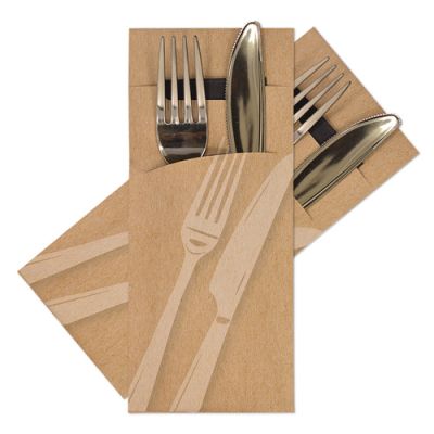 [POCH-100111] POCHETTO CUTLERY SLEEVE >Kraft Knife & Fork< 200x85mm with 33x33cm,2-ply Black napkin 130st/pak