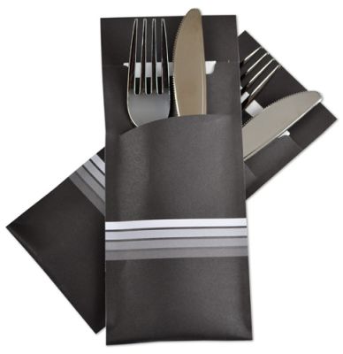[POCH-10021] POCHETTO CUTLERY SLEEVE >Stripe White< 200x85mm with 33x33cm,2-ply  white napkin 520 pcs/cs