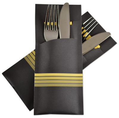 [POCH-100201] POCHETTO CUTLERY SLEEVE >Stripe Yellow< 200x85mm with 33x33cm,2-ply  white napkin 130 pcs/pack