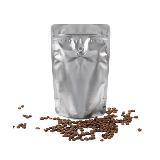 [137702] Metallized Silver Coffee Stand-up Pouch Back fin. seal/Shinny side in / No print Silver  13-7702