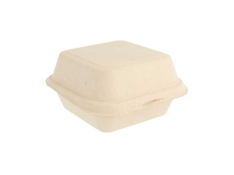 [149.20] Hinged Tray 6x6x3" Bagasse Burger Box Krraft Brown"Bionic" - 450 ML 15,2x15x8,4cm Natural 50/pk