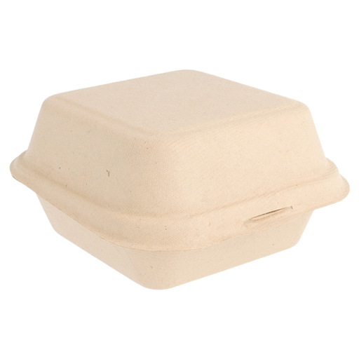 [149.20] Hinged Tray 6x6x3" Bagasse Burger Box Krraft Brown"Bionic" - 450 ML 15,2x15x8,4cm Natural 50/pk