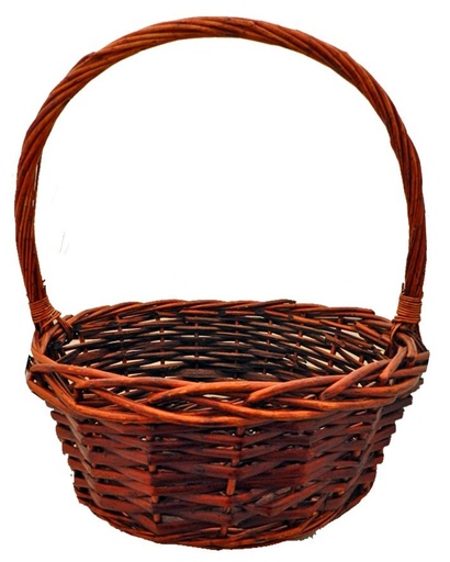[5037/10R] 10" Round Red Bamboo Basket w/Handle / mandwerk per stuk