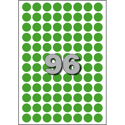 [542329] Zelfklevende papieren etiketten / map Groen Rond dia=15mm (960 stuks)