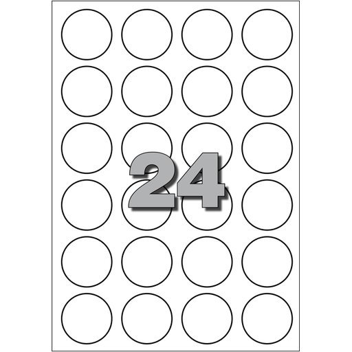 [542330] Zelfklevende papieren etiketten / map Wit Rond dia=30mm (384 stuks)
