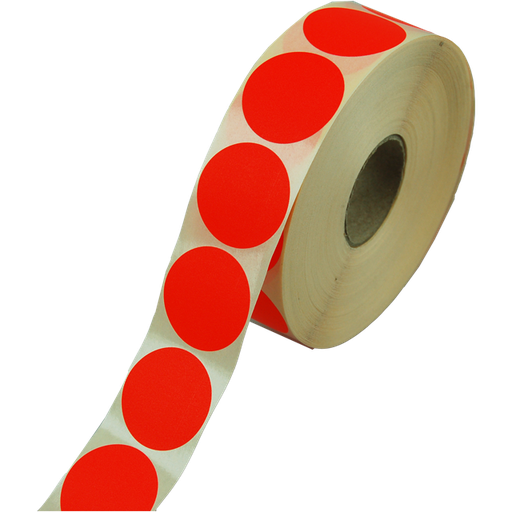 [546380] Etiket Rood Fluor Rond 35mm Sterk Afneembaar (2000st/rol)