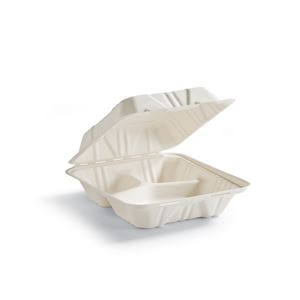 [68004] Hinged tray 8X8" Molded fibre Bagasse Huhtamaki 3-comp (200pcs/case)