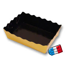 [147.48] Double side patisserie containers 19x12x3,5cm Gold/Black cardboard (250st/doos)