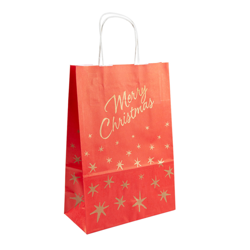 [189.92] SOS Bags with handles "Merry Christmas" 26+14x32cm Rood (250st/doos)