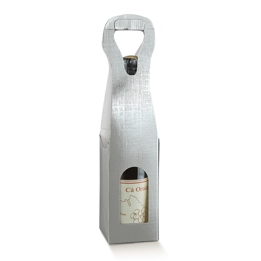[804.37] 1 Fles Wijnfles draagdoos / 1 BOTTLE CARTON 9x9x41CM SILVER CARDBOARD (100 UNITS)
