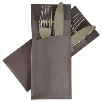[POCH-10013] POCHETTO CUTLERY SLEEVE >Marbe Brown< 200x85mm with 33x33cm,2-ply  white napkin 520 pcs/cs
