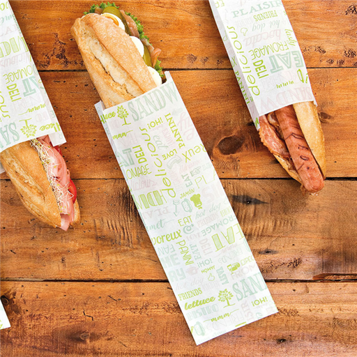 [229.24] Baguette Bags Garni "Parole" 12+4x35cm White Greaseproof Parch (500st/pak)