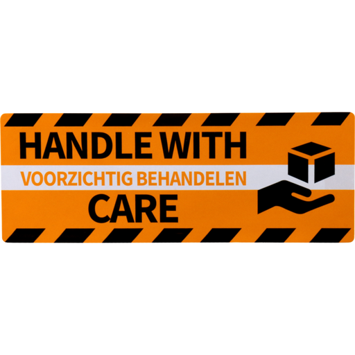 [761001] Verzend Etiket Papier Rechthoek Oranje "Handle with Care" 46x125mm (per rol)