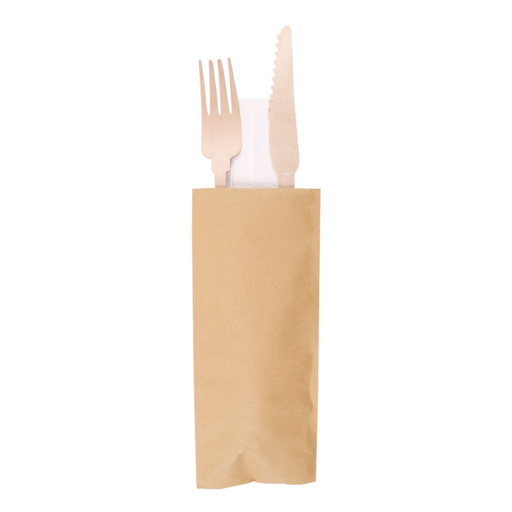 [228.22] Sets Fork+Knife+Napkin "Classic" 20cm Natural Wood (100st/pak)
