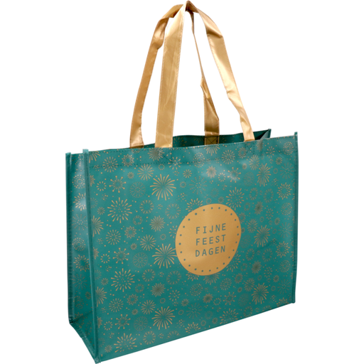[773208] PP non-woven Shopper Vuurwerk Groen/Goud 45x15x36cm (per stuk)