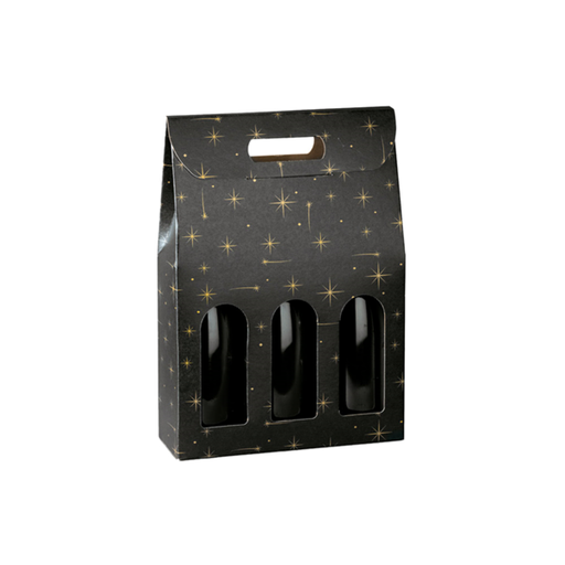 [261.14] Wijnflesdoos 3-fles "Constellation" 27x9x38,5cm Zwart (per stuk)