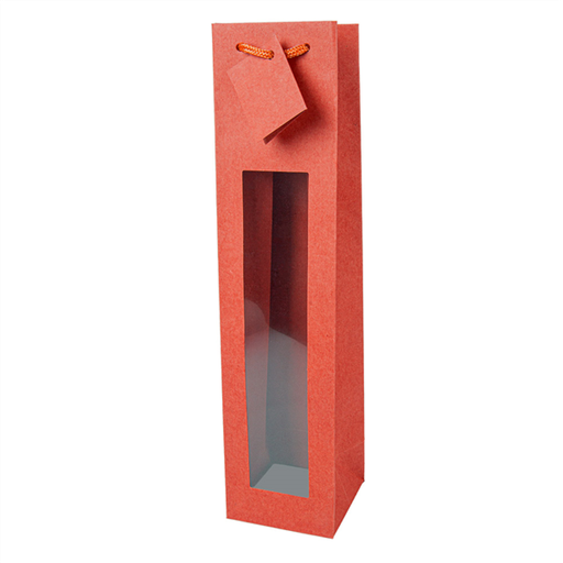 [804.85] Wine Bags with Window 9,2+8,8x38cm Red Kraft (per stuk)
