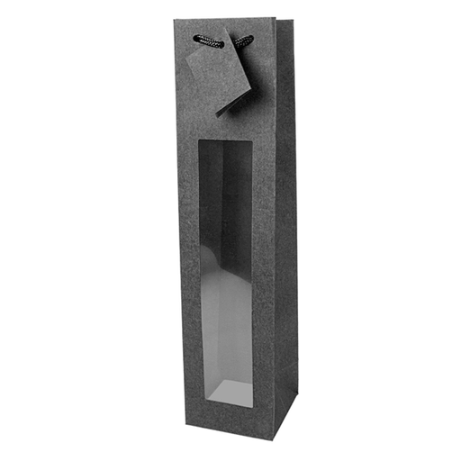 [804.86] Wine Bags with Window 9,2+8,8x38cm Black Kraft (per stuk)