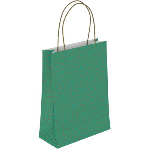 [270234] Draagtas papier met gedraaid papieren koord 26x12x35cm Groen/Goud (50st/pak)