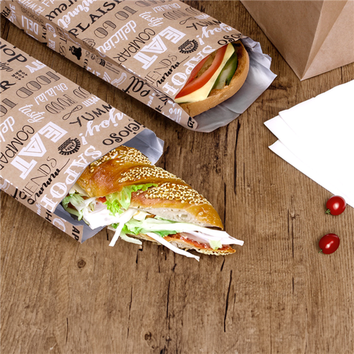 [265.90] Greaseproof Bags for Burgers "Parole" 14+7x22cm Brown Kraft + Aluminium (500st/pak)