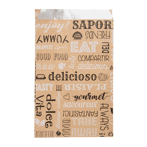 [265.90] Greaseproof Bags for Burgers "Parole" 14+7x22cm Brown Kraft + Aluminium (500st/pak)