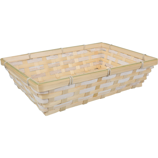 [436731] Mand rechthoekig 34x24x8cm Naturel/Wit Bamboe (per stuk)