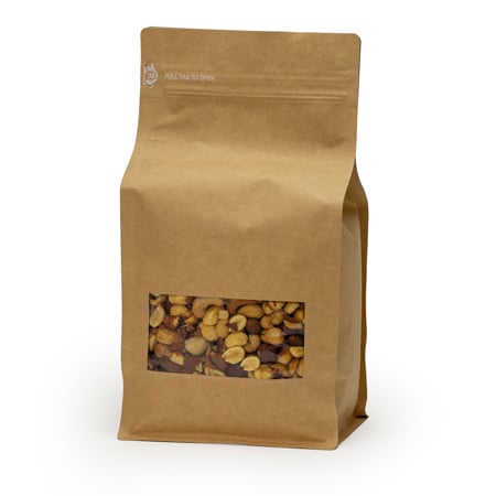 [138330K1] Small Box Pouch 3.15"x2"x5.75" (8oz) Natural Kraft / Zip / With Window (50st/pk)