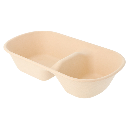 [216.02] Lunch Boxes 2-comp. "Bionic" 800ml 23,2x13,3x5,1cm Bagasse (25st/pak)