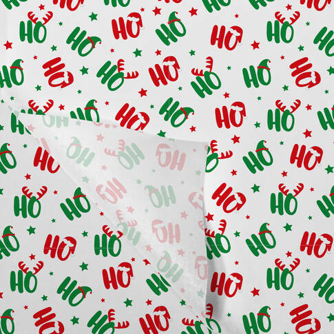 [331103] Tissue / Zijdevloe 50x70cm Rood/Groen/Wit "Ho-Ho-Ho" (100st/pak)