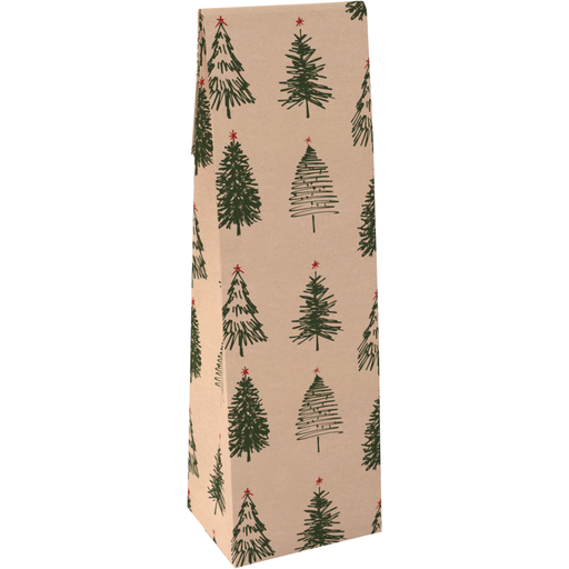 [773339] Wijnfleszak Kerstboompjes 100x80x410mm Bruin Kraft (50st/krimp)