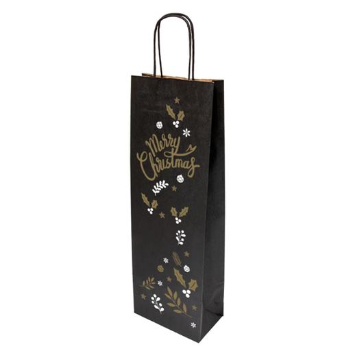 [806.32] SOS Bags with Handle 1-fles 14+8x40cm Black "Merry Christmas" (per stuk)