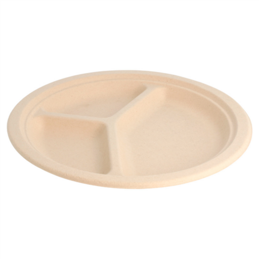 [149.16] Plates 3 comp. "Bionic" Diam. 26cm Natural Bagasse (50st/pak)
