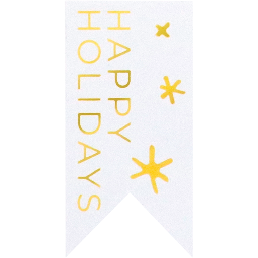 [775226] Etiket Vaandel Happy Holidays 30x60mm Goudfolie/wit (500st/rol)