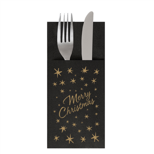 [806.35] Kanguro Napkins Ecolabel "Merry Christmas" 39x40cm Black Tissue (1400st/doos)