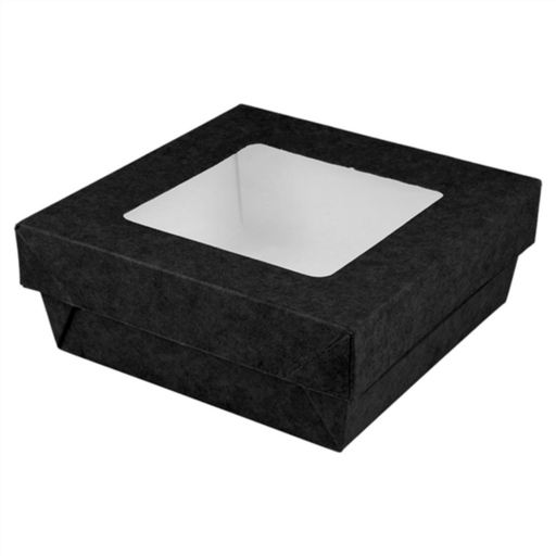 [257.75] Small Boxes+Lids with Window 10x10x4cm Black Cardboard (25st/pak)