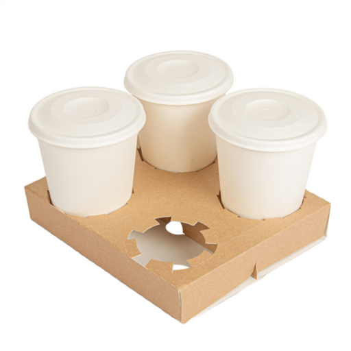 [256.50] Cup Tray 4-cups Pre-Cut The Pack 19x17x3,5cm Kraft (50st/pak)