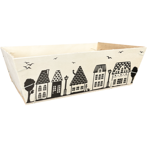[436417] Mand vierkant hout huisjes 29x19x9cm (per stuk)