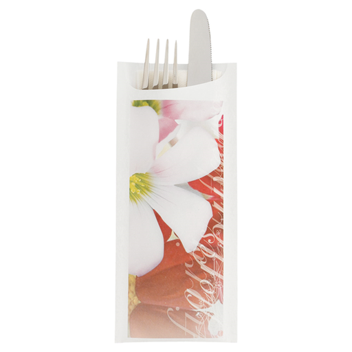 [130.551] Sacchetto "Flowers" Just in Time met White Airlaid napkin (50st/pak)