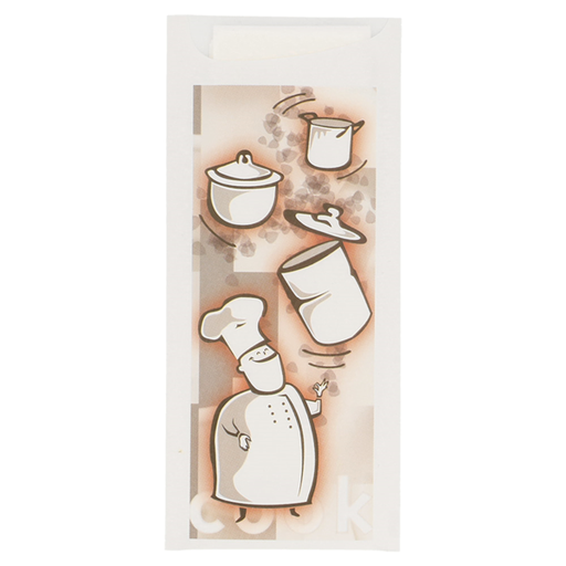 [130.571] Cutlery Sachets + napkin "Bon Appetit" 8,5x19,5cm White Airlaid (50st/pak)