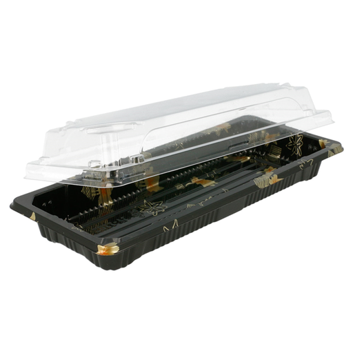[145.391] Sushi Box (Oriental foodcontainer + lid) 22,1x9,1x4cm Black/Transparant PS (50st/pk)