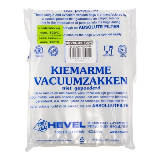[1602501] Vacuum Bags XXS Cooking bags 160x250mm Asceptic 100/pk