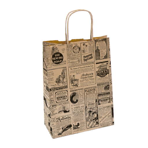 [214.381] SOS Bag / Papieren draagtas SOS m/ handvat "TIMES" 26+14x32cm Brown Kraft (50pcs/pack)