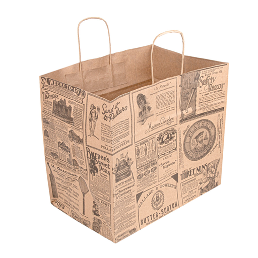 [222.281] SOS Bags with Handles "Traiteur" Times 90GSM 32+21x28,5cm Natural Kraft (50st/pak)
