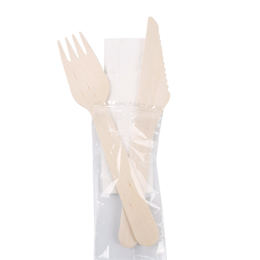 [228.21] Set Bestek Vork/Mes/Napkin "Makan" Natural Wood 16cm (100st/pak)