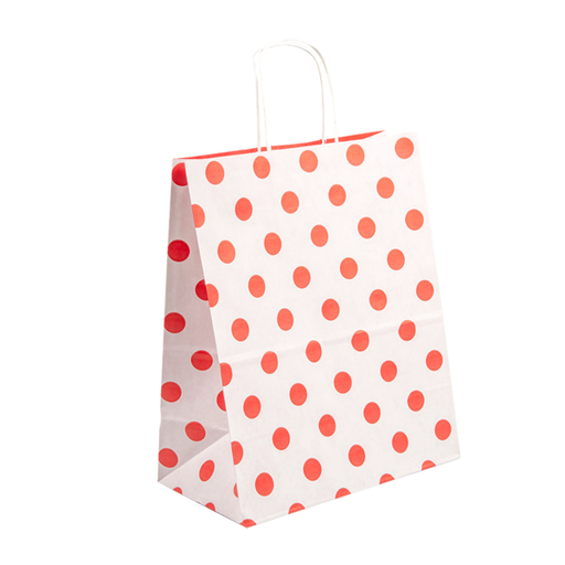 [802.681] SOS Bags with Handles Red Polka Dots 26+14x32cm Cellulose (50st/pak)