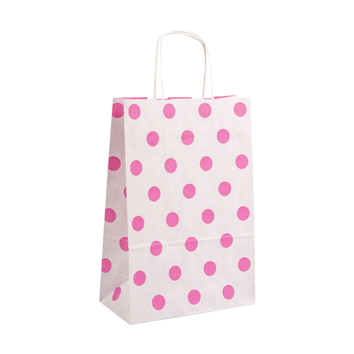 [802.921] SOS Bags with Handles "Polka Dots" 80GSM 26+14x32cm Fuchsia (50st/pak)